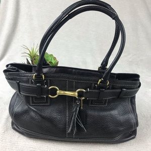 Coach Pebble Blk Leather Tote Bag Tassel Purse